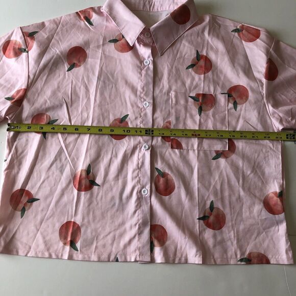 Shein Peach Boxy Shirt Women Pink Peach Design Button Collar Short Sleeve Large - Picture 4 of 12